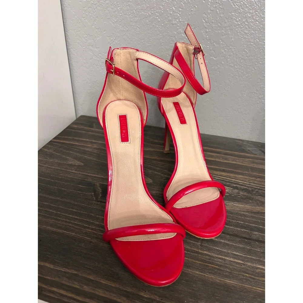 Red Ankle Strap Stiletto Heel Sandals Size 8.5 Sexy Party Date Night